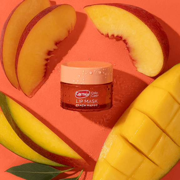 Peach mango lip mask with fruit slices